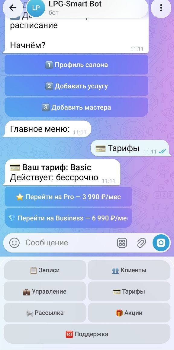 Главное меню бота администратора